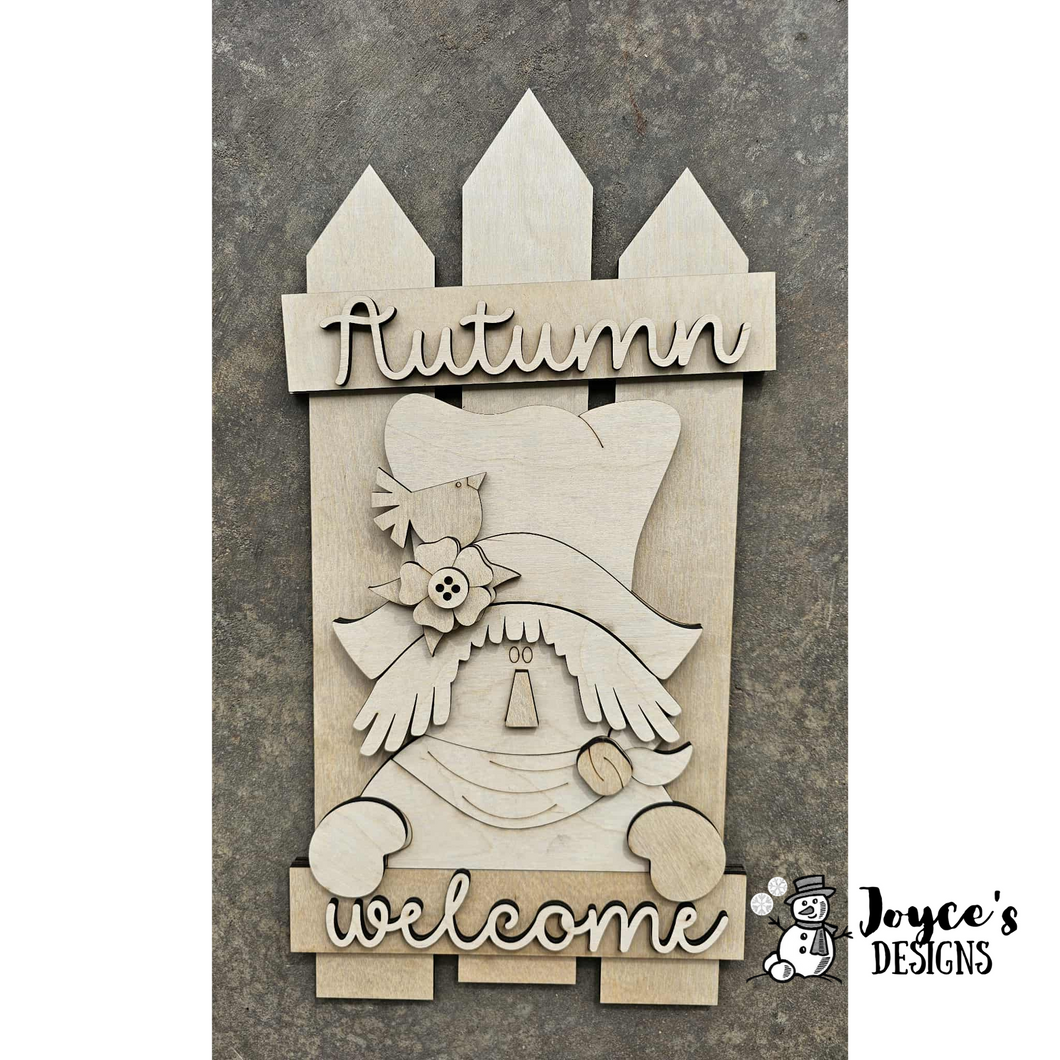 Fence Autumn Welcome Leaner Shelf Sitter