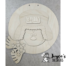 Load image into Gallery viewer, Penguin with Bomber Hat Door Hanger Wood Blank | Winter Penguin DIY Door Hanger | Paint Your Own Wood Cutout
