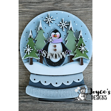 Load image into Gallery viewer, Penguin Snowglobe Wood Blank – 9x11" with 20 Light Holes – DIY Winter Craft for Painting &amp; Decorating

