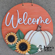 Load image into Gallery viewer, Welcome Sunflowers and Pumpkin Doorhanger
