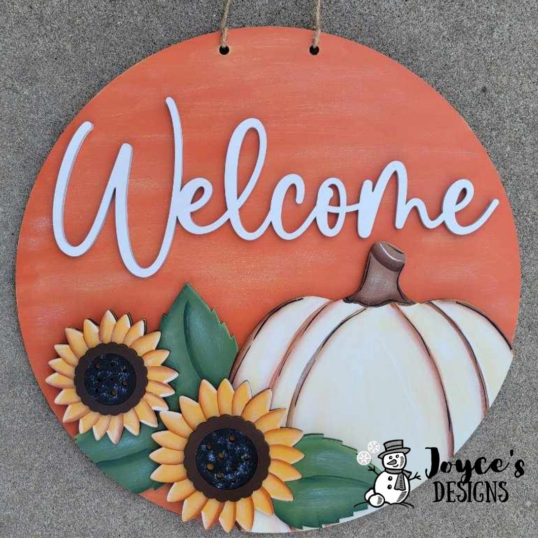 Welcome Sunflowers and Pumpkin Doorhanger