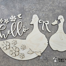 Load image into Gallery viewer, Hello Silly Goose Door Hanger Wood Blank – DIY Paintable Door Sign, Cute Goose Craft, Spring &amp; Everyday Home Decor
