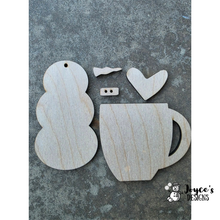 Load image into Gallery viewer, Rustic Snowman in Mug Ornament | 4x6.5 Primitive Christmas Decor | Farmhouse Winter Craft
