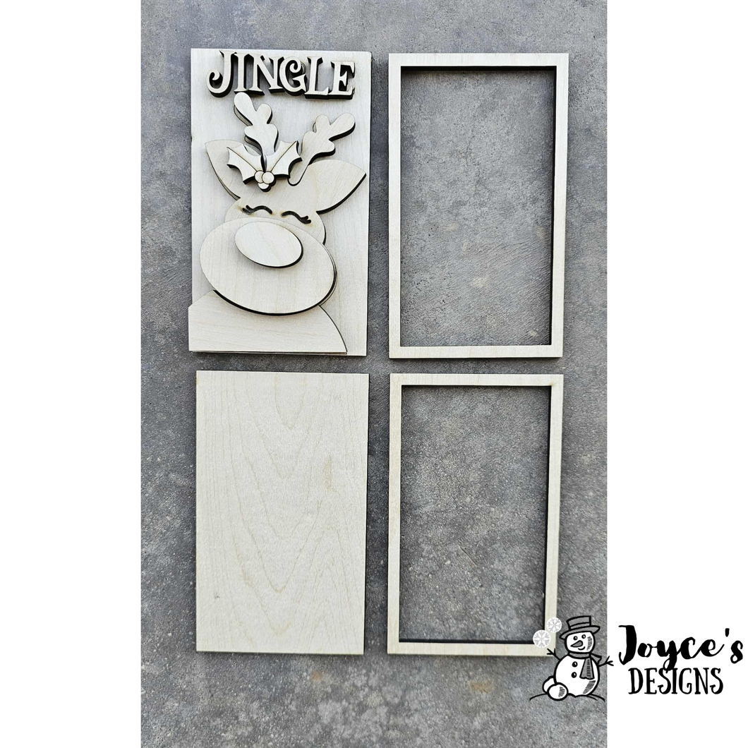 Jingle Block Reindeer Shelf Sitter Blank – 3.5x5.75 DIY Wood Craft for Christmas Decor