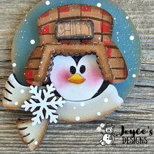 Load image into Gallery viewer, Penguin with Bomber Hat Door Hanger Wood Blank | Winter Penguin DIY Door Hanger | Paint Your Own Wood Cutout
