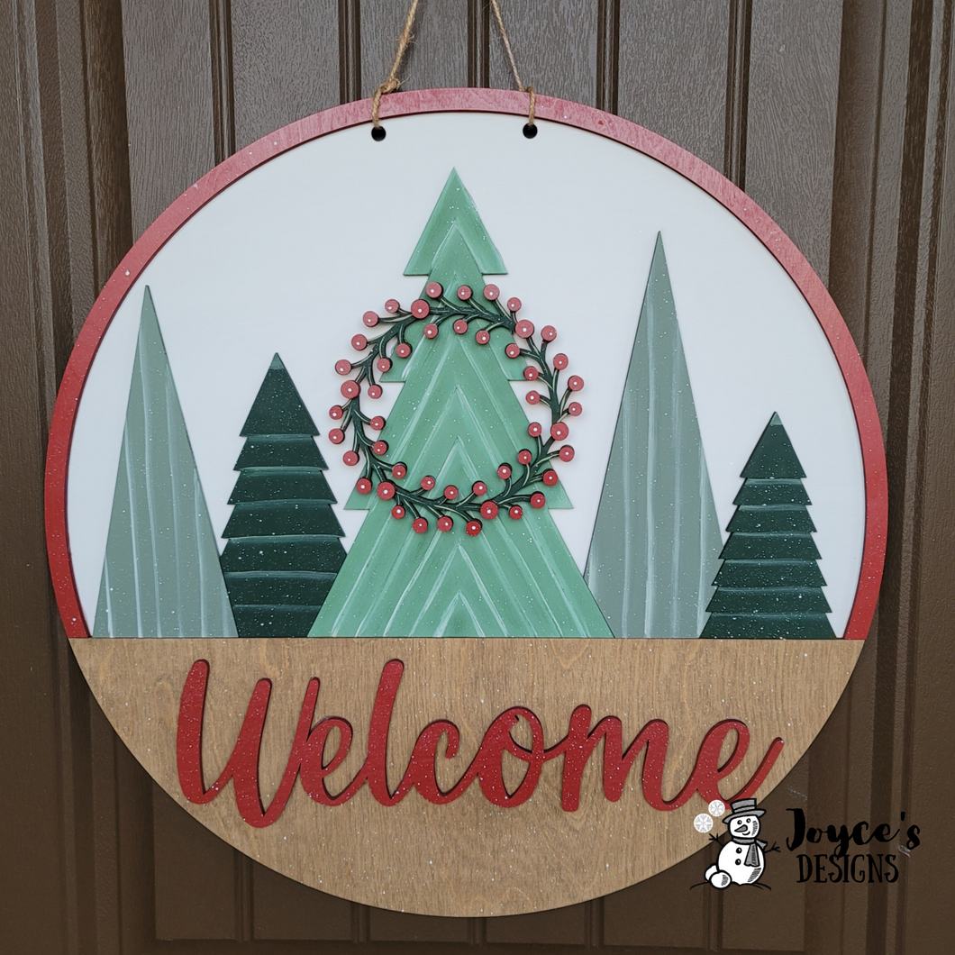 Welcome Pine tree Wreath Doorhanger