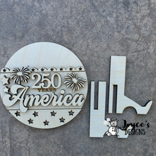 Load image into Gallery viewer, America 250th Anniversary 6" Round Shelf Sitter | Patriotic Tiered Tray Decor with Stand | USA 1776–2026 Americana Wood Sign
