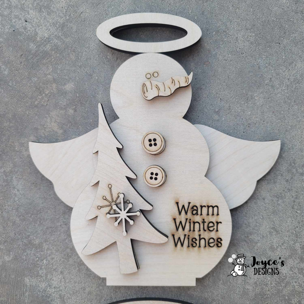 Snow Angel Snowman Shelf Sitter – Unfinished Tree Accents DIY Decor