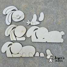 Load image into Gallery viewer, Floppy Bunny with Carrot Shelf Sitter Wood Blank – 4.75x9.5
