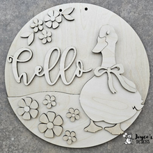 Load image into Gallery viewer, Hello Silly Goose Door Hanger Wood Blank – DIY Paintable Door Sign, Cute Goose Craft, Spring &amp; Everyday Home Decor
