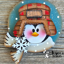 Load image into Gallery viewer, Penguin with Bummer Hat Ornament – Unpainted Wood Blank for DIY Christmas Crafts
