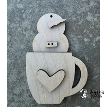 Load image into Gallery viewer, Rustic Snowman in Mug Ornament | 4x6.5 Primitive Christmas Decor | Farmhouse Winter Craft
