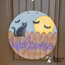 Load image into Gallery viewer, Halloween Black Cat on a Fence
