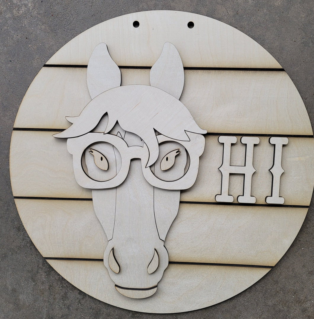 Horse HI Sign, Spring Decor, Welcome Door Hanger, All Season, Front Porch, Farm House, Rustic, DIY Sign