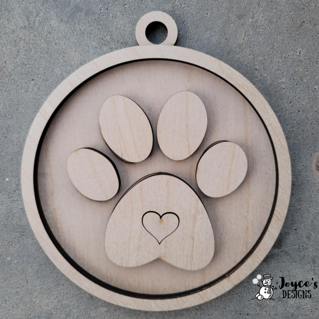 Dog Heart Paw Print Ornament