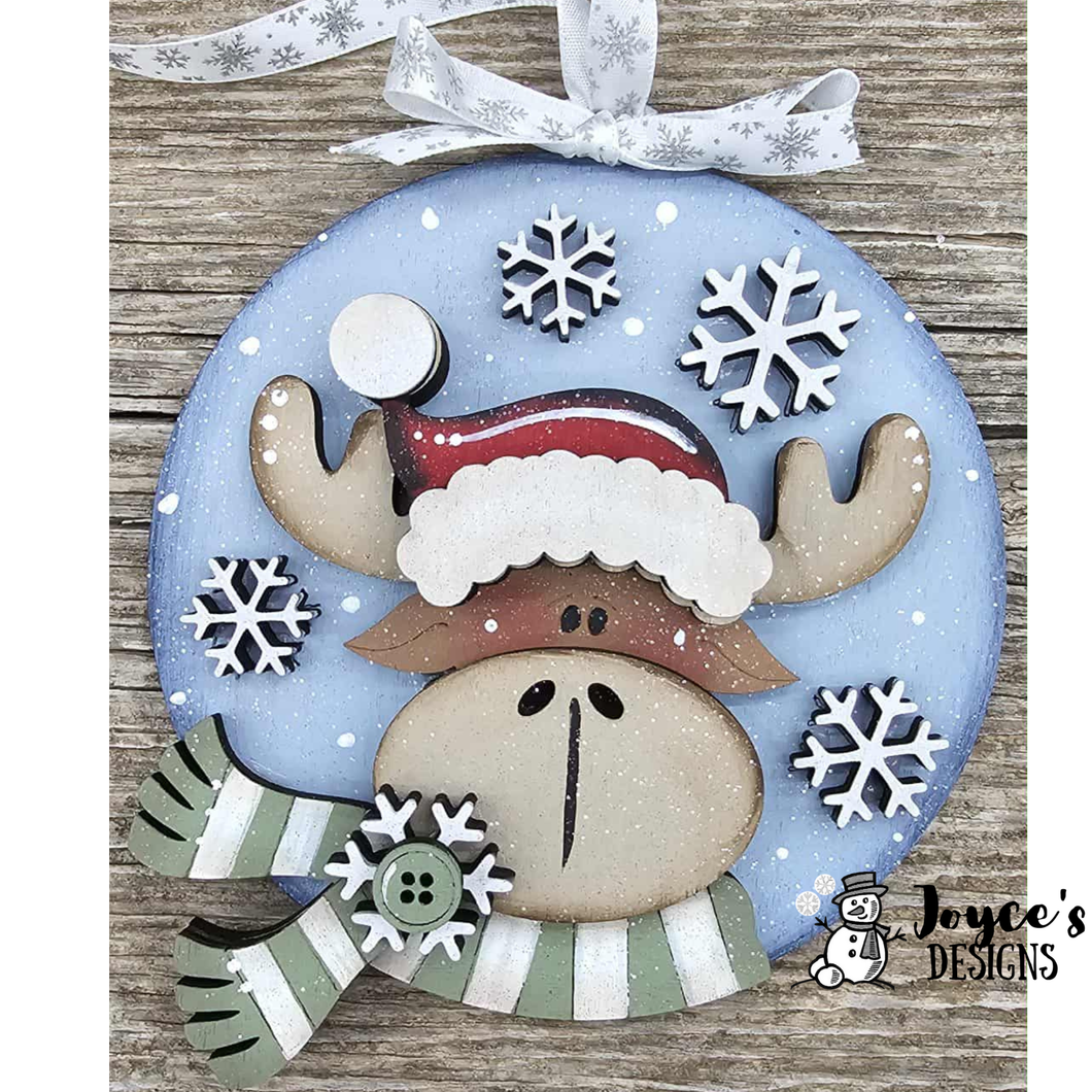 Santa moose round ornament