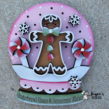 Load image into Gallery viewer, Gingerbread Kisses Lighted Shelf Sitter Snow Globe – DIY Wooden Christmas Decor (6x7.5)
