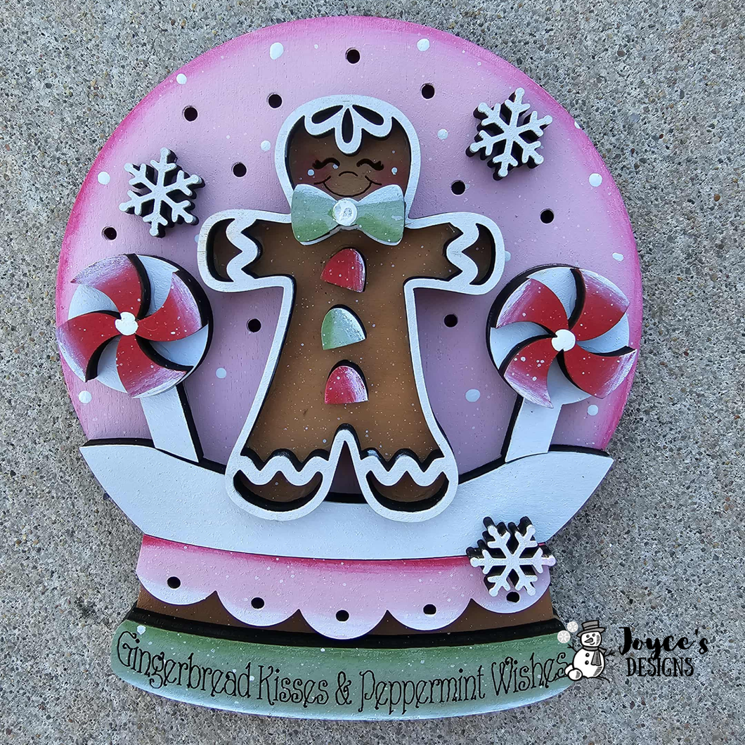 Gingerbread Kisses Lighted Shelf Sitter Snow Globe – DIY Wooden Christmas Decor (6x7.5)