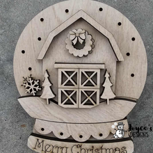 Load image into Gallery viewer, Farmhouse Barn Light-Up Snow Globe Ornament “Merry Christmas” — Fairy Light Compatible
