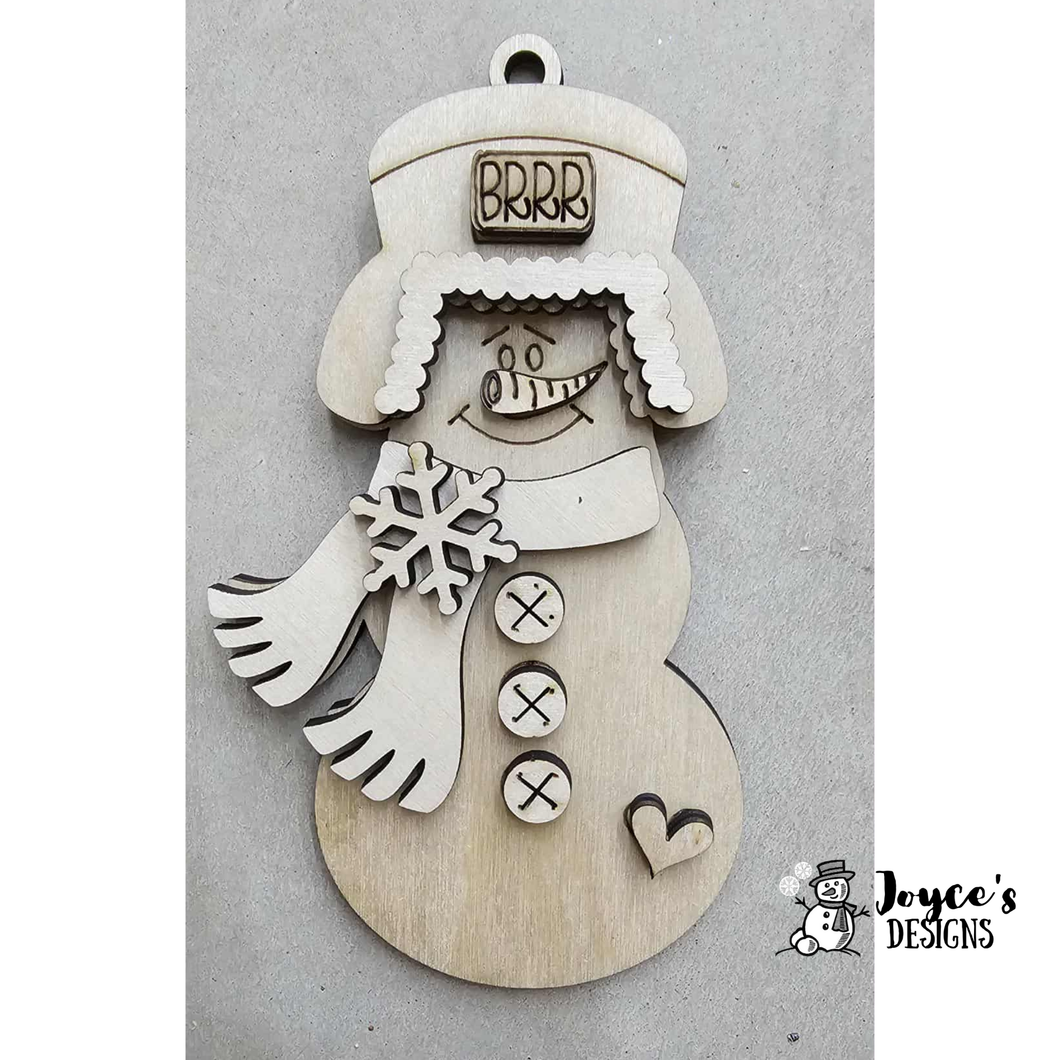 Ear Flap  Snowman 3x6 inch ornament