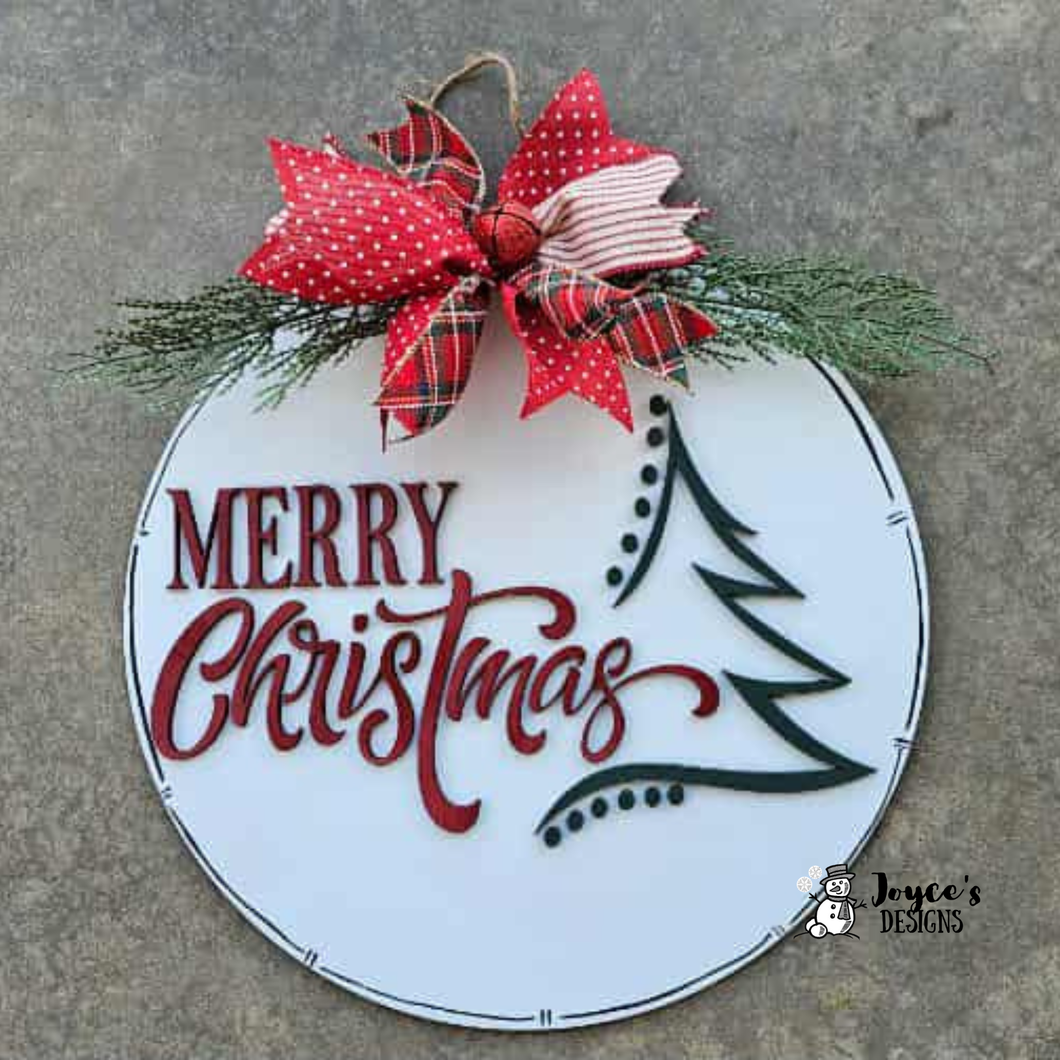 Merry Christmas and Tree doorhanger
