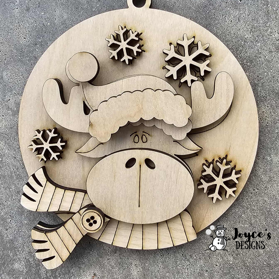 Santa moose round ornament