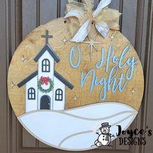 Load image into Gallery viewer, Oh Holy Night Country Church Door Hanger, Christmas Wood Doorhanger Kit, DIY Door Decor, Front Porch Christmas Decor
