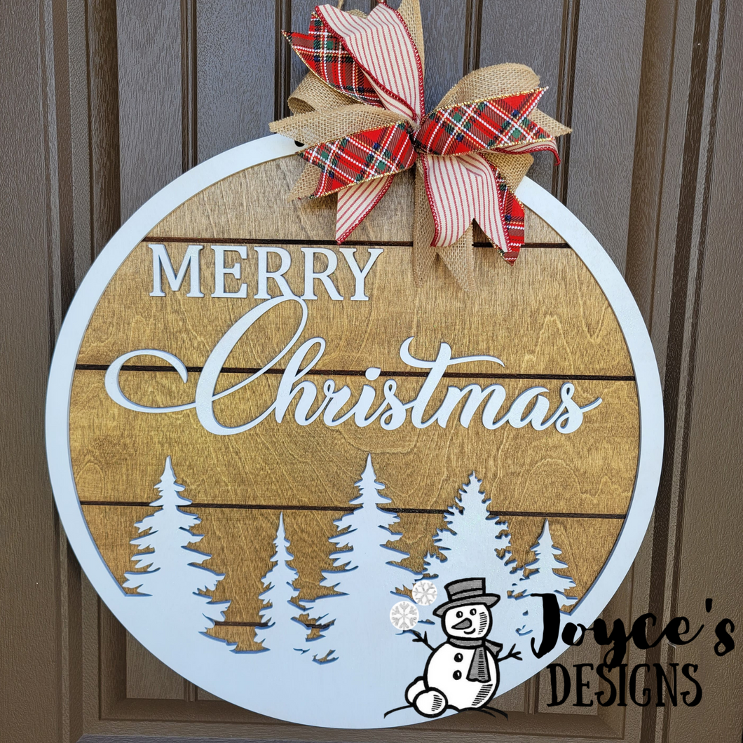 Merry Christmas with Trees Door Hanger, Christmas Wood Doorhanger Kit, DIY Door Decor, Front Porch Christmas Decor