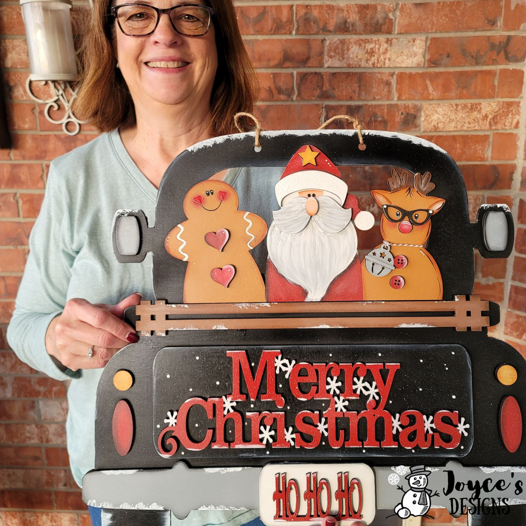 Gingerbread Santa Reindeer in Truck! Door Hanger, Christmas Wood Doorhanger Kit, DIY Door Decor, Front Porch Christmas Decor
