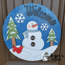 Load image into Gallery viewer, Welcome Snowman, Winter Doorhanger, Snow doorhanger, Wood Doorhanger Kit, DIY door hanger, Front Porch Winter Decor

