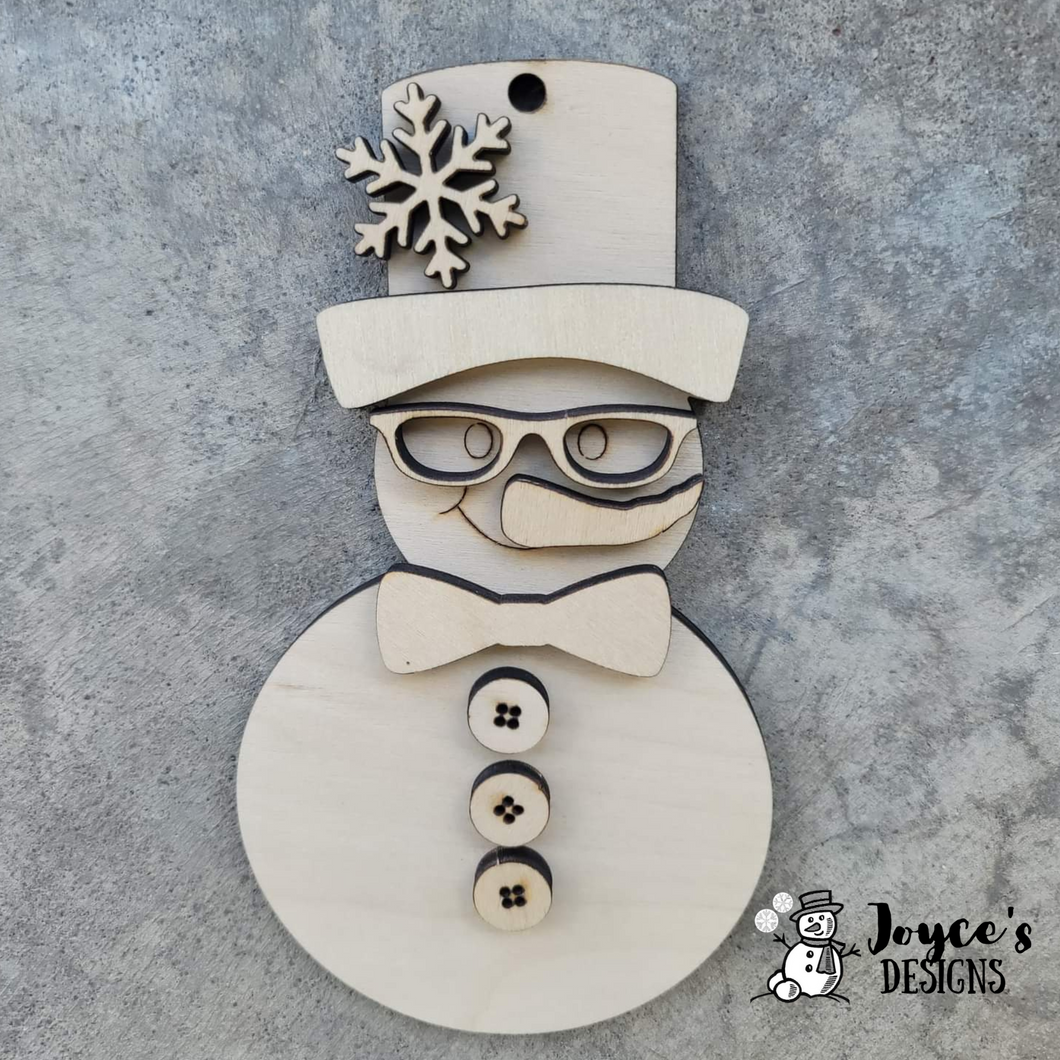 Vintage Snowman Ornament, Christmas Ornament, Unfinished Wood Cut Out