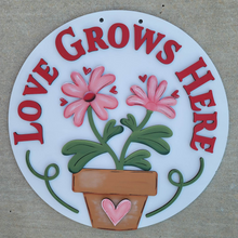 Load image into Gallery viewer, Love Grows Here Door Hanger, Be Mine, Valentine&#39;s Day Decor -Door Hanger, Porch Sitter, All Season, Front Porch, Farm House, Rustic, DIY Sign
