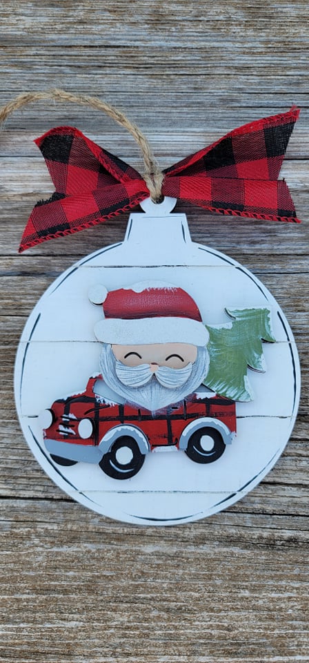 Santa, Santa in Vintage Red Truck, Ornament Kit, DIY ornament