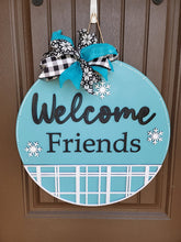 Load image into Gallery viewer, Winter Welcome Friends Sign, Snowflakes, Wood Doorhanger Kit, DIY Door Decor, Front Porch Christmas Decor
