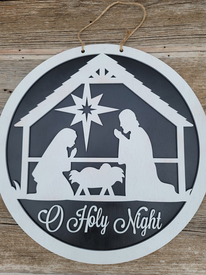 Oh Holy Night, Nativity Door Hanger, Christmas Wood Doorhanger Kit, DIY Door Decor, Front Porch Christmas Decor