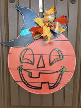 Load image into Gallery viewer, Halloween Doorhanger, Wood Doorhanger Kit, DIY Door Decor, Front Porch Halloween Decor, Jack O Lantern, Pumpkin Decor, Halloween Pumpkin
