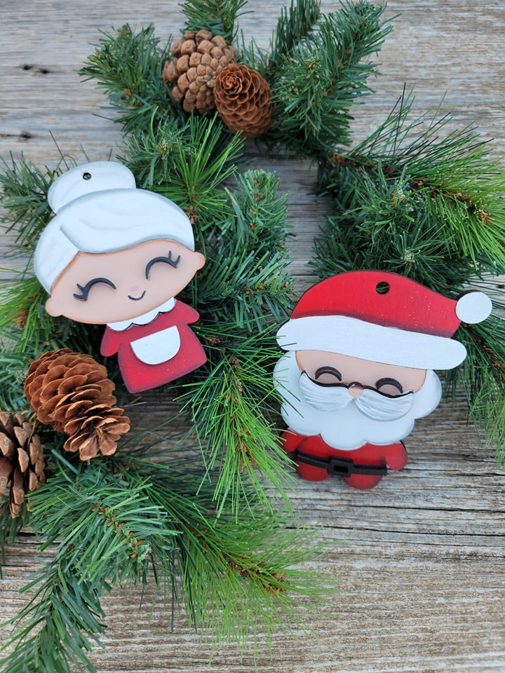 Santa and Mrs. Clause Ornaments, Kids Christmas Ornament, Christmas Wooden Ornament Kit, DIY Christmas Decor, Kids Christmas Crafts