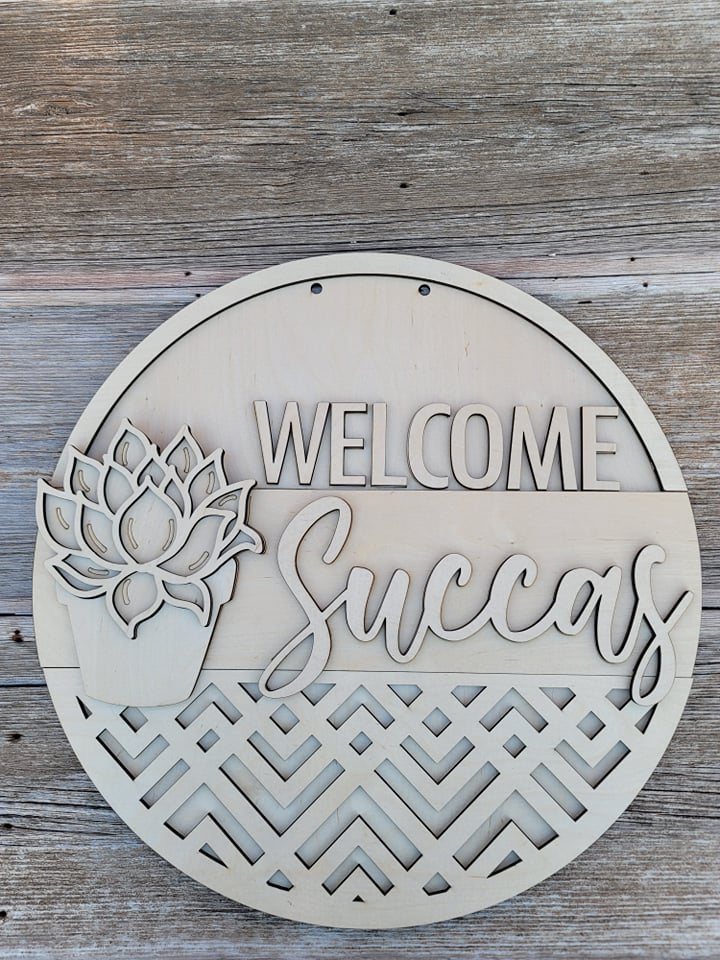 Welcome Succas Door Hanger, Succulents, House Plant Enthusiast, Succulent Welcome Sign, Unfinished Signs, DIY, Welcome, Spring Decor, Summer Decor, All Season Decor
