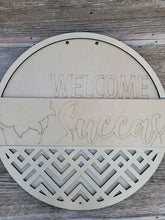 Load image into Gallery viewer, Welcome Succas Door Hanger, Succulents, House Plant Enthusiast, Succulent Welcome Sign, Unfinished Signs, DIY, Welcome, Spring Decor, Summer Decor, All Season Decor
