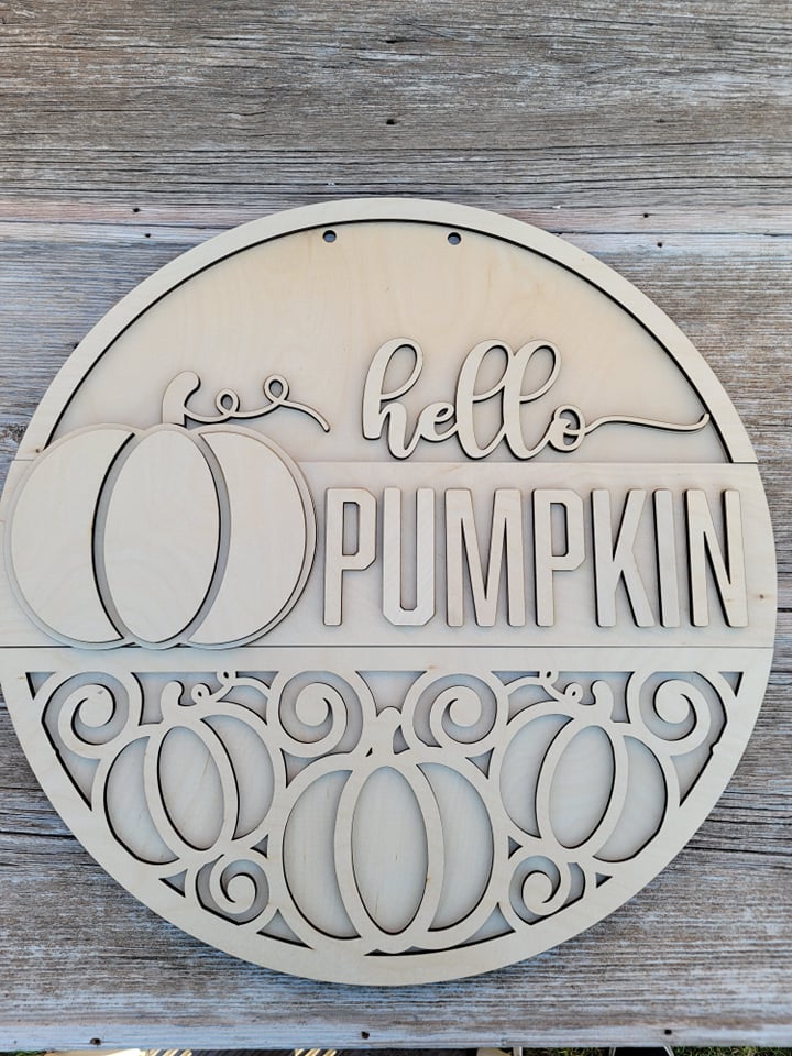 Hello Pumpkin- Door Hanger, Porch Sitter, Pumpkins, Fall Harvest, Autumn Decor, Rustic, DIY Sign