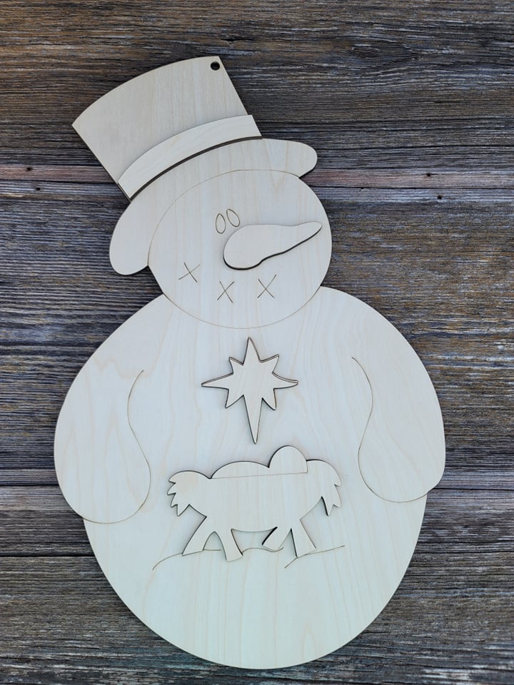 Snowman with Nativity, Nativity, Door Hanger, Porch Decor, Winter Porch Decor, Christian Decor, DIY Wood Blanks, Signs
