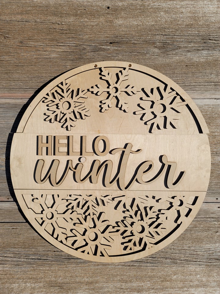 Hello Winter, Winter Doorhanger, Snow doorhanger, Wood Doorhanger Kit, DIY door hanger, Front Porch Winter Decor