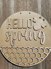 Load image into Gallery viewer, Hello Spring Bee Sign, Spring Decor, Spring Doorhanger, Easter, Welcome Door Hanger, Porch Sitter, All Season, Front Porch, Farm House, Rustic, DIY Sign
