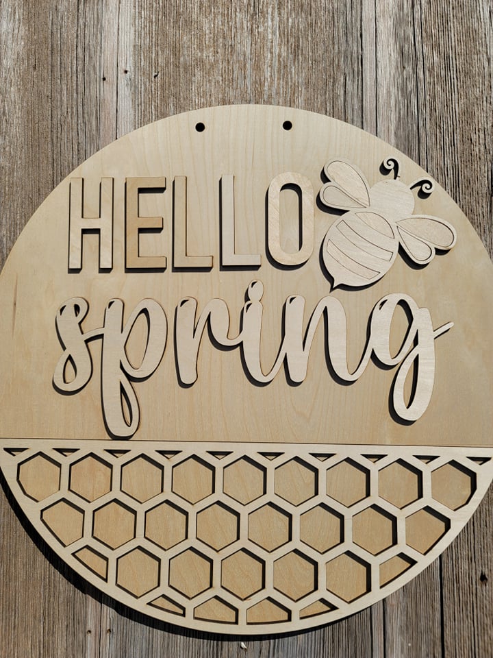 Hello Spring Bee Sign, Spring Decor, Spring Doorhanger, Easter, Welcome Door Hanger, Porch Sitter, All Season, Front Porch, Farm House, Rustic, DIY Sign