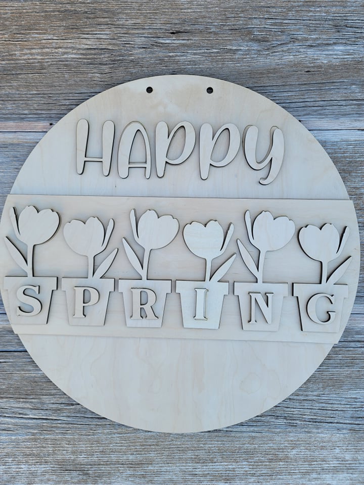 Happy Spring Sign, Spring Decor, Spring Doorhanger, Easter, Welcome Door Hanger, Porch Sitter, All Season, Front Porch, Farm House, Rustic, DIY Sign