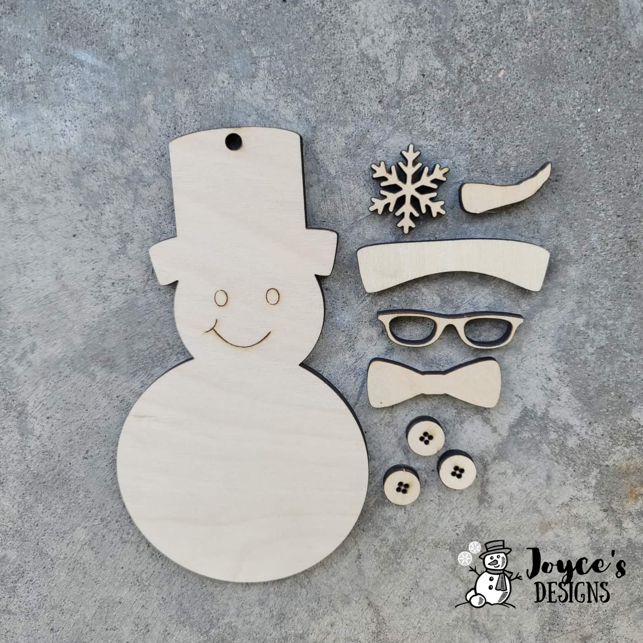 Snowman with Tophat, Christmas Shape Unfinished Wood Cutout, Paint by Line