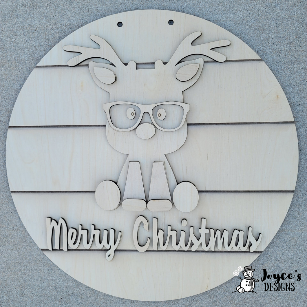 Nerdy Reindeer Door Hanger, Christmas Wood Doorhanger Kit, DIY Door Decor, Front Porch Christmas Decor
