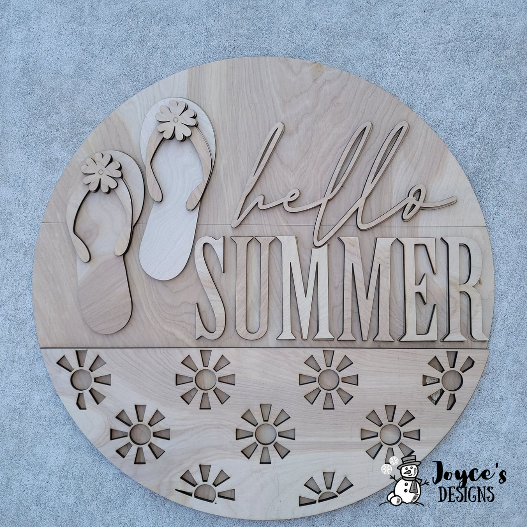 Hello Summer-Door Hanger, Porch Sitter, All Season, Front Porch, Farm House, Rustic, DIY Sign