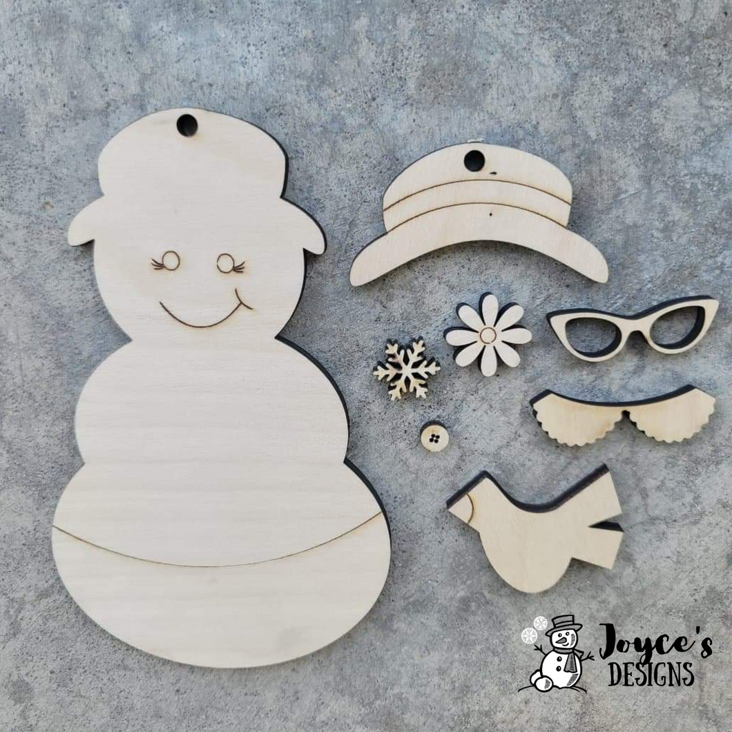 Vintage Snow Lady Ornament, Christmas Ornament, Unfinished Wood Cut Out