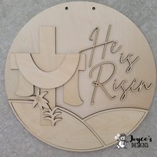 Load image into Gallery viewer, He is Risen, Door Hanger, Easter Door Hanger, Cross Door Hanger, Easter Cross Door Hanger, Easter Risen Door Hanger, Christian Easter, Christian Easter Decor, Easter Door Hanger, Easter Porch Decor
